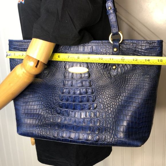 BRAHMIN Blue Crocodile Leather Top Zipper Closure Shoulder Bag - Picture 14 of 17